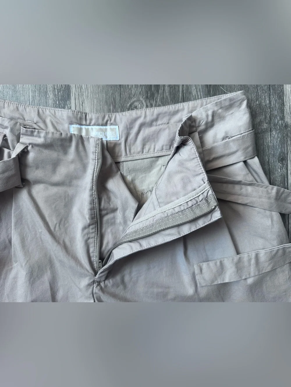 High-Waist Paperbag Tie Belt Shorts - Light Beige